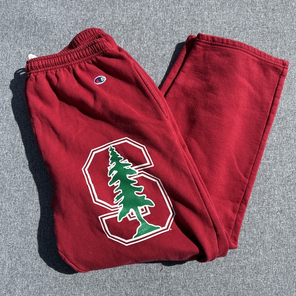 Champion Stanford Sweatpants Mens Large Red Fleece Joggers Logo NCAA